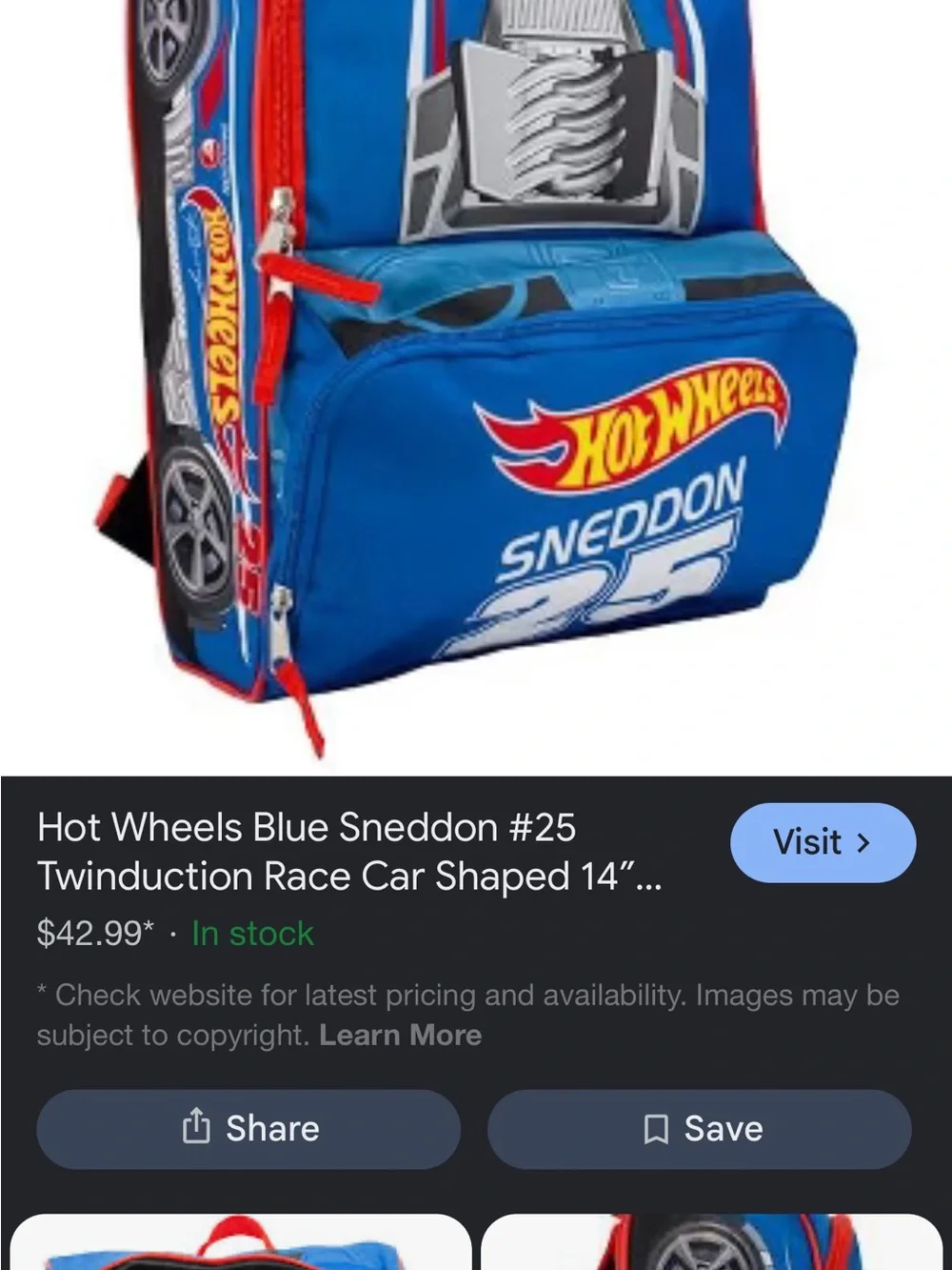 Hot Wheels Kids Blue Racing Backpack with Red Accents